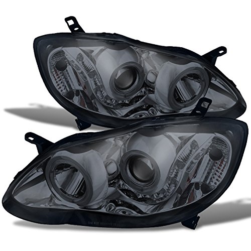 For Toyota Corolla Smoked Smoke Dual Halo Ring DRL Daylight LED Projector Headlights Replacement Pair