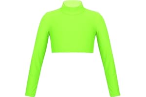 CHICTRY Girls Children Plain Turtleneck Long Sleeve Dance Sports Crop Top Shirt