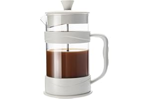 PARACITY French Press Coffee/Tea Maker, Camping Mini Coffee/Tea Press of 304 Stainless Steel Filter and Heat Resistant Glass, Cold Brew Coffee Maker 11.8OZ for Travel& Home Gift(White)