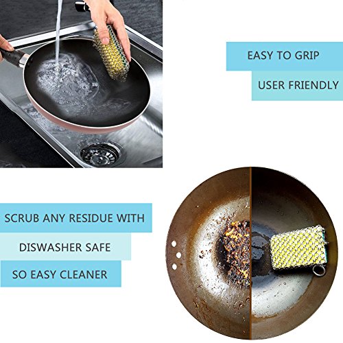 LIVEHITOP Cast Iron Cleaner with Wood Sponges Cast Iron Cleaning Kit Pan Scraper Plastic Set Tool and Silicone Hot Handle Holder for Home and Camping