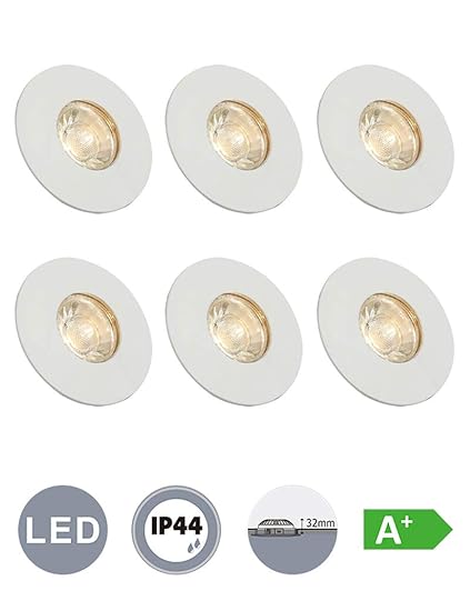 LED Badeinbaustrahler Decken Einbaustrahler mit Glas 6x4W 230Volt IP44 Badezimmer Lampe Einbauleuchte Bad Einbau spot Deckene