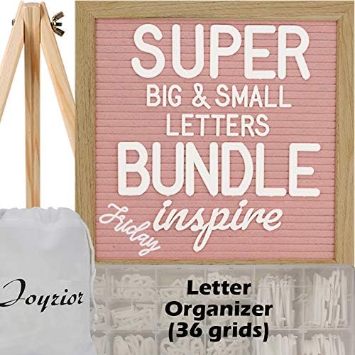 Pink Letter Board 10x10in Changeable Felt Letter Board with Letters White 3/4” & 2” Precut & Sorted in Organizer + Script Cursive Words, Message Board, Baby Announcement Sign Pregnancy Milestones Gift