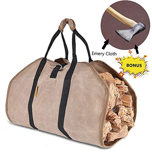 DUANGMUERS Waxed Canvas Log Carrier, Durable Firewood Tote Bag, Fireplace/Stove Accessory, Washable Heavy Holder with Handle for Camping (39"x18")