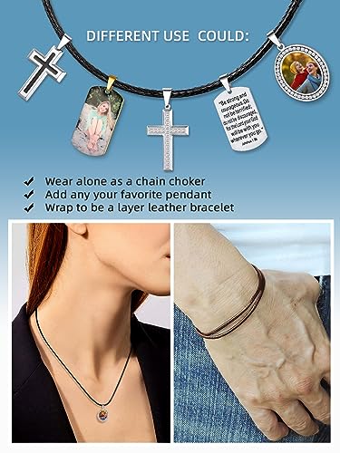 Bestyle Leather Chain Necklace 2 mm/3 mm Leather Chain Cord with Stainless Steel Clasp for Men 40 cm-76 cm