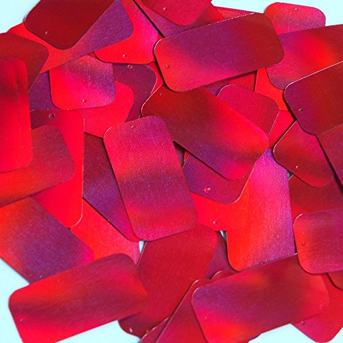 Red Lazersheen Sequin Rectangle Long 1.5 inch Couture Loose Paillettes. Made in USA.