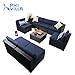 PHI VILLA Patio Furniture Set Outdoor Rattan Sectional Sofa with Tea Table (8 Piece, Blue)