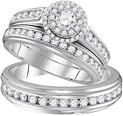 Silvercz Jewels 1.58 ct Round Cut Diamond 14k White Gold Fn Wedding Ring Trio Set For Him &amp; Her