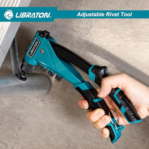 LIBRATON Heavy Duty Rivet Pliers, Pop Rivet Pliers, Professional Manual Riveter Riveting Tool with 160 Rivets, Includes 4 Tips, 4 Interchangeable Nozzles Without Tools, for Repair
