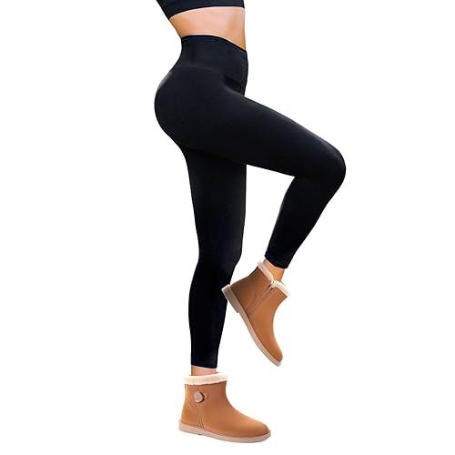 Walifrey Fleece Lined Leggings Women, High Waisted Thermal Leggings Women Black SM