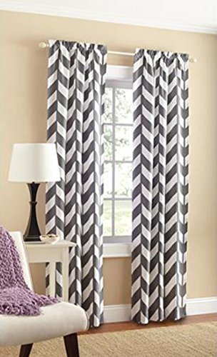 Mainstays Chevron Polyester/Cotton Curtain Panels, Set of 2, Grey/White, 56 Inch x 84 Inch