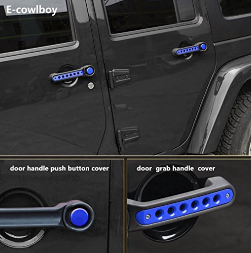 Jeep Handle Cover,E-cowlboy 5 Pcs Aluminum Front & Rear Door Handle Decoration Trim, Grab Handle Knobs Cover, push button trims,2007-2017 Jeep Wrangler JK JKU Unlimited Rubicon Sahara Accessories