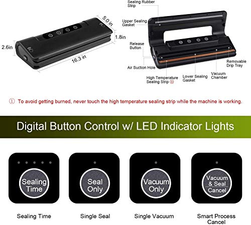 vakuumiergerät Vakuumierer Maschine, automatische Nahrungsmittel Sealer for Lebensmittel-Retter w / Starter Kit | LED… – Bild 4