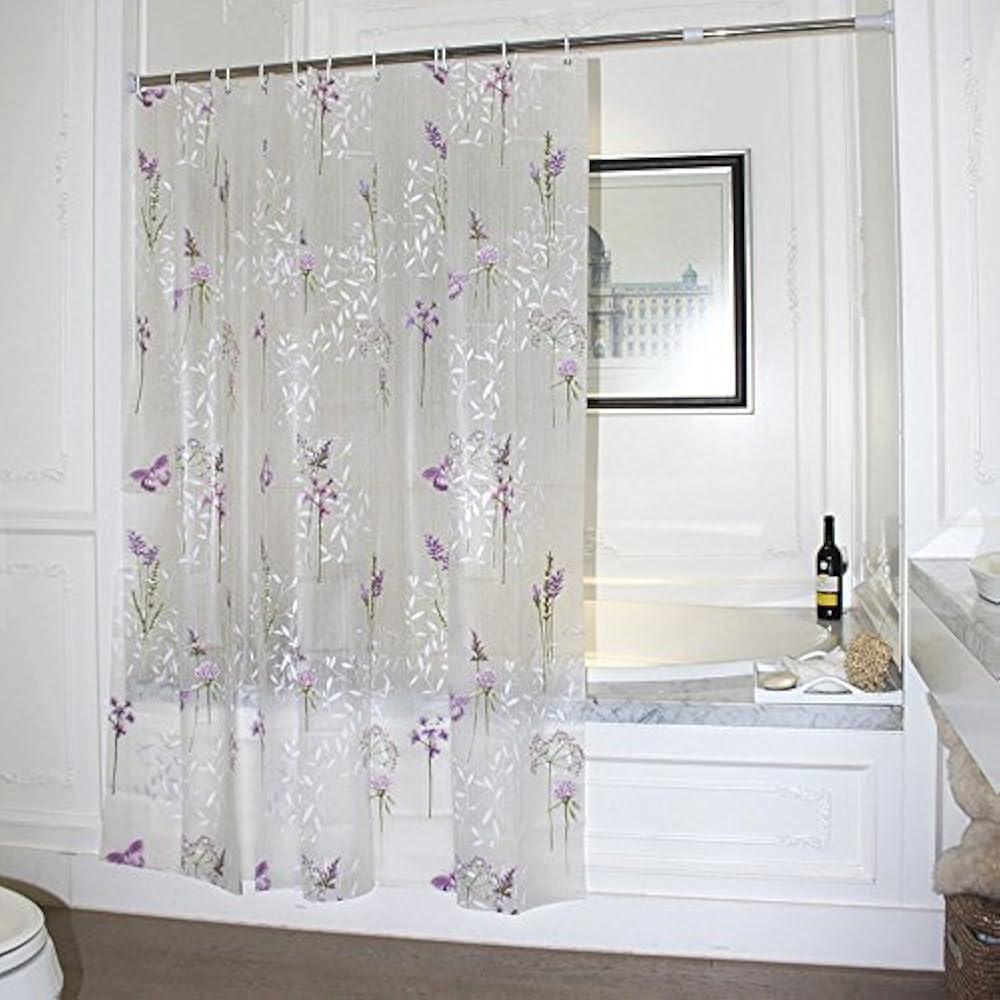 Plastic Shower Curtain Printed Purple Flower, 72x72 Rust Proof Grommets