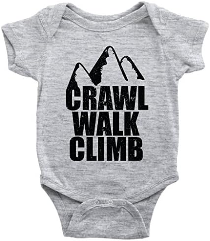 Teehub Crawl Walk Climb Onesie Rock Mountain Climbing Bouldering Baby Bodysuit (Heather Grey, 18M)