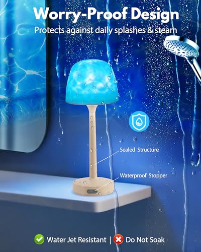 Relaxing Shower Lamp - Waterproof Bathroom Light with 16 Color Ocean Wave Projector, 6000mAh Rechargeable Shower Light with Remote & Touch Control, Cordless Lamp for Bathroom Shower Bathtub