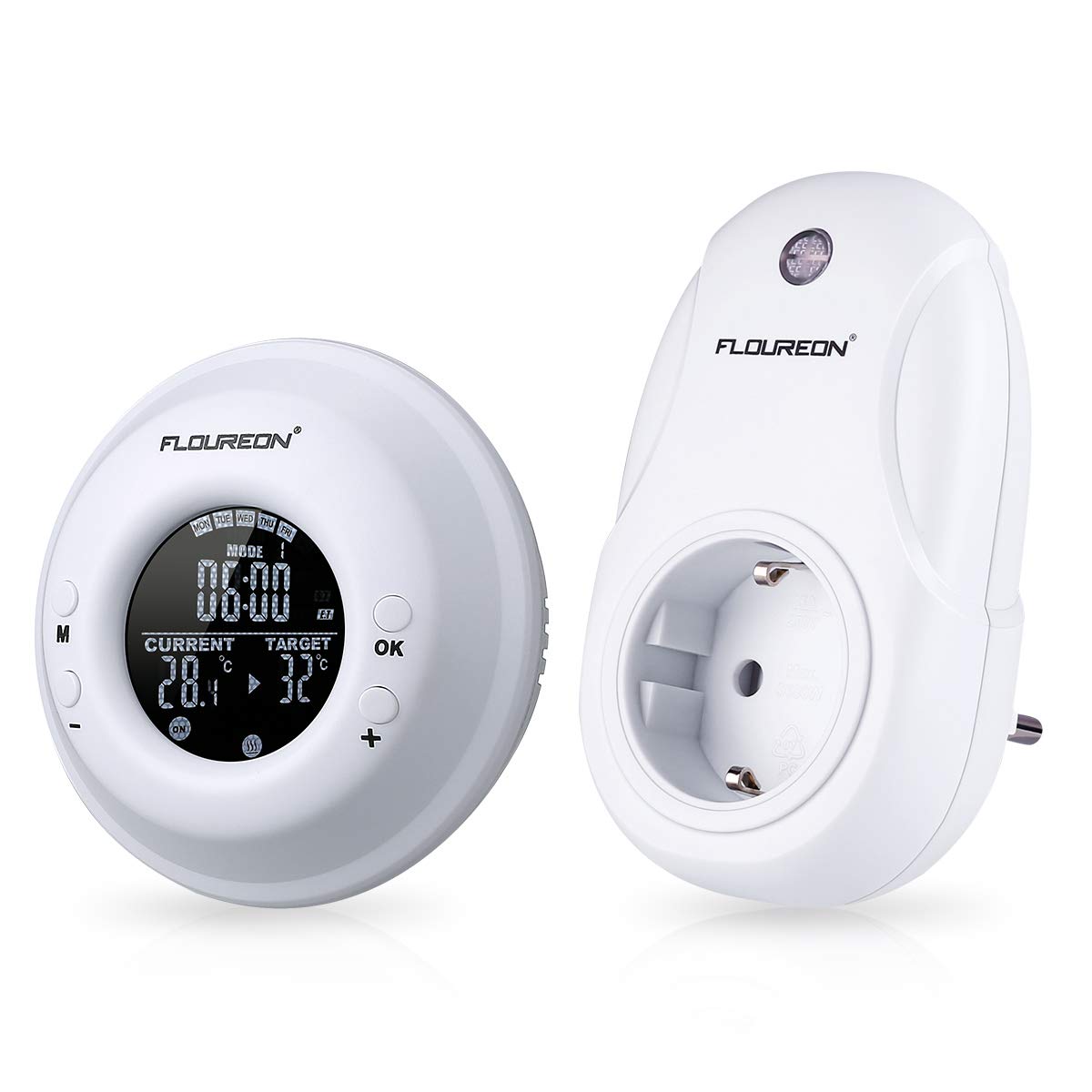 FLOUREON Termostato, Termostato per radiatore, Riscaldamento, Connettore RF, Regolatore di controllo della temperatura