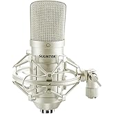 SUUNTOK XLR Condenser Microphone Recording Microphone for PC Computer Home Studio Cardioid Podcast Mic Kit for Streaming, ASMR, YouTube, Voice-Over, Gaming, Vocal (Silver)