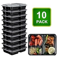 FLERISE Food Containers 10 Packs 3 Compartment With Lids Leak-proof Lunch Box Bento Box Microwave/Dishwasher/Freezer Safe ...