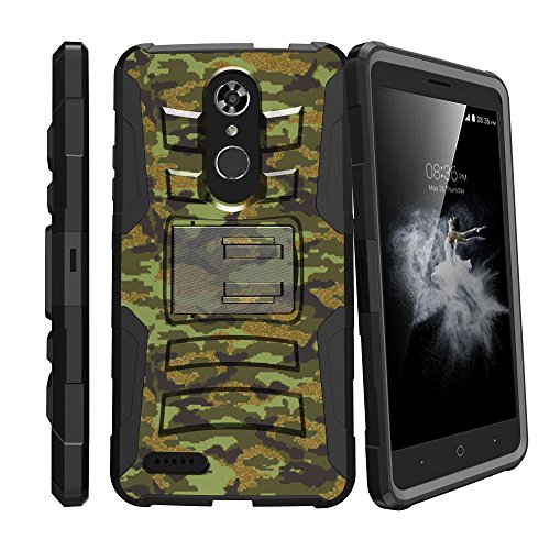 MINITURTLE Case Compatible with ZTE Grand X4 Z956 / Blade Spark Z971 / Zmax One All-Around Case [Rugged MINITURTLE Phone Case, Rotating Belt-Clip & Kickstand] - Green Digital Camo