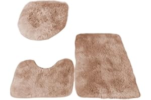 Soft Microfiber Bathroom Rugs Set 3 Piece with Non-Slip Mat & Plush Toilet Seat Cover Includes Bath Mat 50 x 80 cm, U-Shaped 