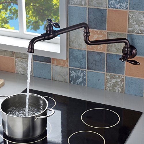 SonTiy Pot Filler Faucet Wall Mount Kitchen Faucet, Folding Double Joints Venetian Bronze Pot Fillers, Coffee Antique Brass Farmhouse Wall Sink Faucet Kit 26"