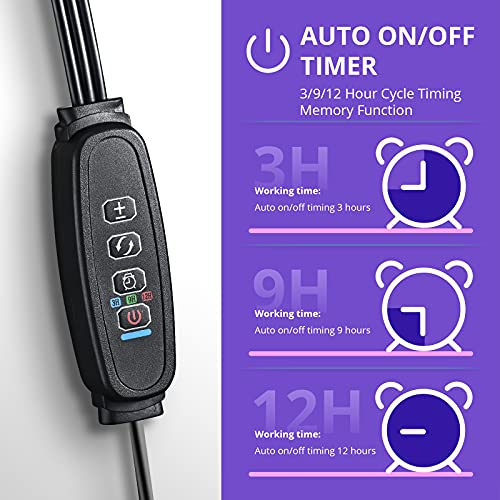 Grow Light for Indoor Plants - Adjustable Gooseneck Growing Light Strip W/9 Dimmable Red Blue Spectrum 3 Modes Auto ON/Off 3/9/12H Timer for Flower Greenhouse Veg Hydroponic Succulent Potted Growth