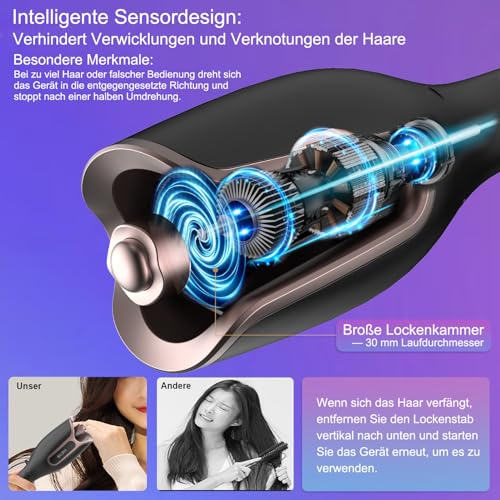 BUJIYI Automatic Curling Iron, Large Curls, with 4 Adjustable Temperatures, Quick Heating, Long-Lasting Hairstyle, Black