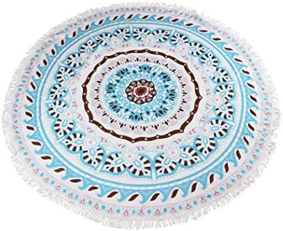 Sand Resistant Mandala Towel with Tassels: Ultra Soft, Thick, Absorbent, Multi-Purpose (Aqua, Brown &amp; White)