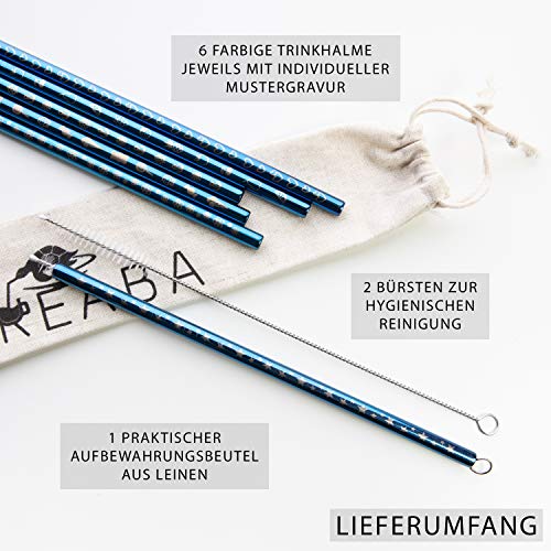 DREABA Premium Edelstahl Design Trinkhalme graviert - wiederverwendbare Metall-Strohhalme 8 mm mit Muster-Gravur 6er-Set… – Bild 4