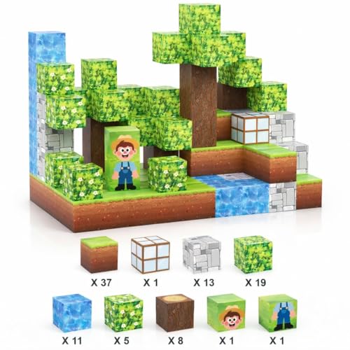 Blocos de Construção Magnéticos, Kit 96 Peças Cubos de Montar Educativos, Brinquedo Criativo e Sensoriais para Crianças 3+ Anos, Mundo de Construção com Imãs, Presente para Meninos e Meninas