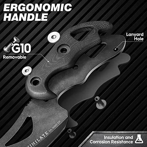 ZUNE LOTOO Tactical Knife Fixed Blade Knife with Sheath D2 Steel &G10