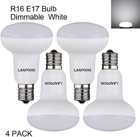 LAGPOUSI (4PACK) R16(R14) 5 Watt E17 Base Dimmable LED Bulb,Mini Reflector Light Bulb,Intermediate Base Bulb, White 5500K, 120 Degree,40W Incandescent Replacement,IKEA Lamp and Cabinet.
