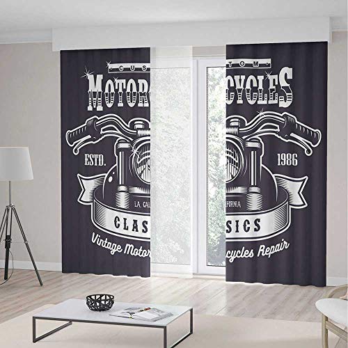 iPrint Window Curtains,Man Cave Decor,Living Room Bedroom Decor,Custom Motorbikes Chopper Classics Monochrome Emblem Freedom Passion Decorative,2 Panel Set,118