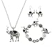 Miraculous Garden Womens Vintage Silver Ethnic Tribal Elephant Boho Pendant Necklace Drop Earrings Link Bracelet Jewelry Sets (Black)