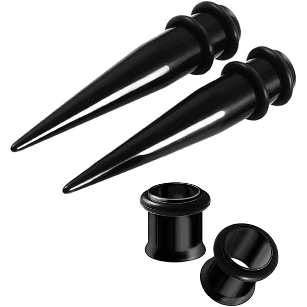 9mm Black Surgical Steel Ear Stretching Kit - Tapers & Plugs For Gauging (4-Piece)