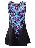 FUNOC Lady Summer Casual Dress Maxi Party Evening Mini Dress Beach Floral dress (Black)