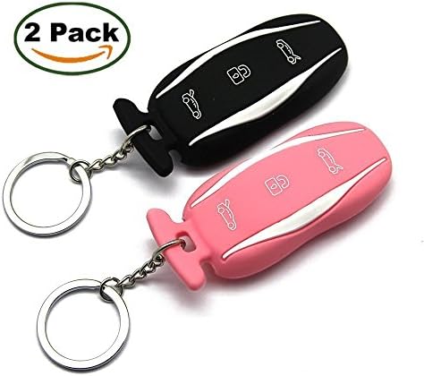 Silicone Car Key Chain, Sunower 2 of Pack Key Fob Case Cover Holder for Tesla Model S/ Model 3 (Red Black)