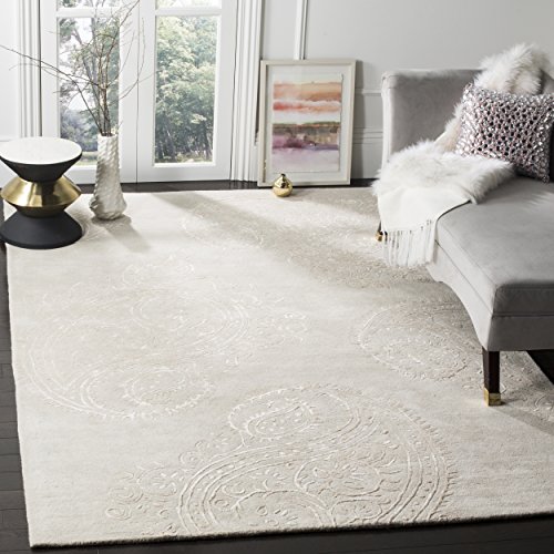 Safavieh Bella Collection BEL153C Paisley Silver and Beige Premium Wool & Viscose Square Area Rug (5' Square)