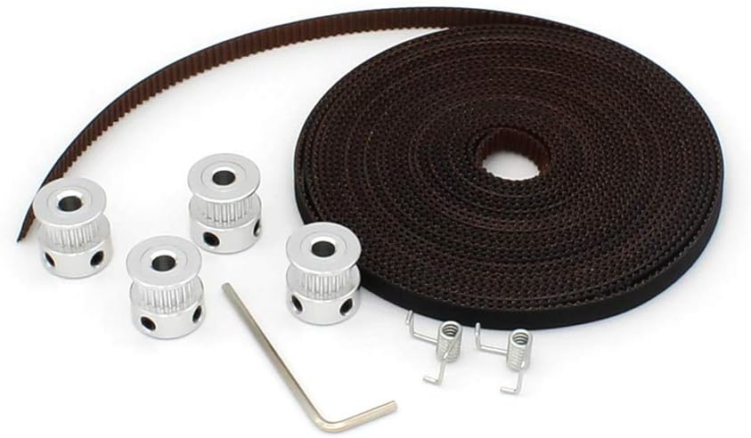 5m GT2 Timing Belt of New Upgrade+4Pcs Bore 5mm 20Teeth Timing Pulley Wheel+2pcs Belt Locking Spring for 3D Printer (Brown)