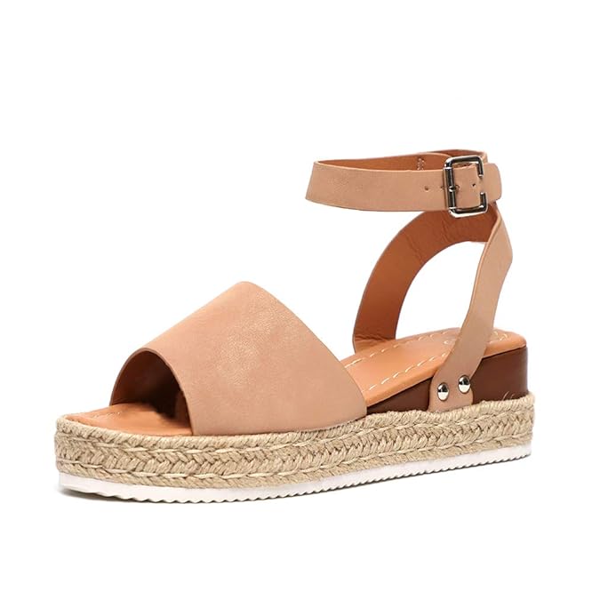 Sandalen Damen Plateau Keilabsatz Offener Zeh Espadrilles Frauen Knöchel Schnalle Strandschuhe Riemchensandalen Absatz 5.5cm 
