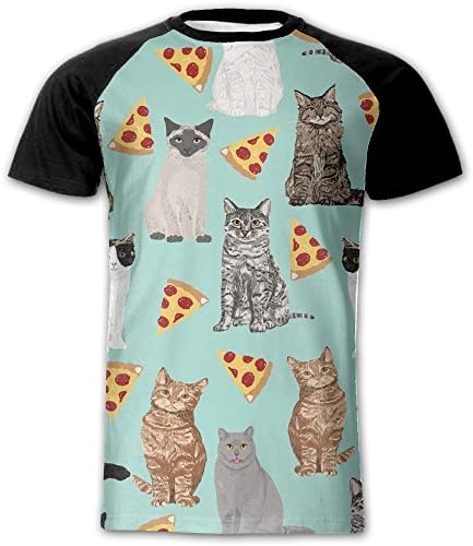 Mens Various Cats Love Pizza Quick-dry Raglan Short Sleeve T-Shirt Baseball Tee