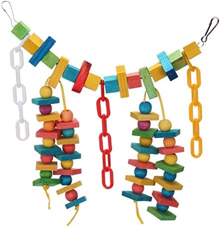 Parrot Hanging Chew Toys Wooden Colorful Rainbow Suspension Bridge Birds Nest Nibbler Wooden Bite Toy (rainbow bridge)