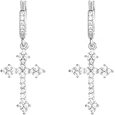 QLUYCKW 14K Gold Plated Cross Hoop Earrings for Women Cubic Zirconia Cross Drop Dangle Earrings Lightweight Diamond Cross Earrings Fashion Jewelry Gift