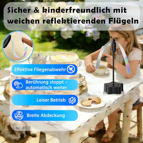 6 Fly Wafers, USB-C Rechargeable Fly Fans for Tables, Portable Fly Repellent Fan with Holographic Reflective Wings, Quiet Fly Repellent for Indoor and Outdoor Use, Barbecue, Picnic