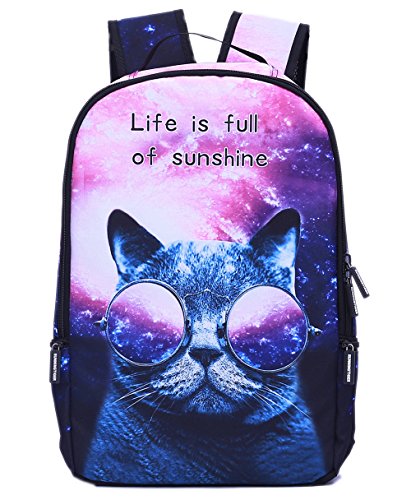 Bag Home Cartoon Animal Print Lightweight School Backpack Laptop Bag Galaxy Cat