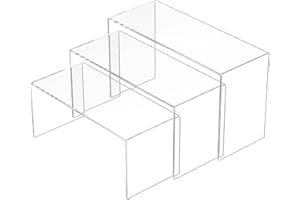 Sezanrpt 9x9.5x10 Inch Clear Display Risers Shelf 3pcs, Countertop Rectangular Acrylic Display Stands for Funko Pop Figure, Bags, Collectibles