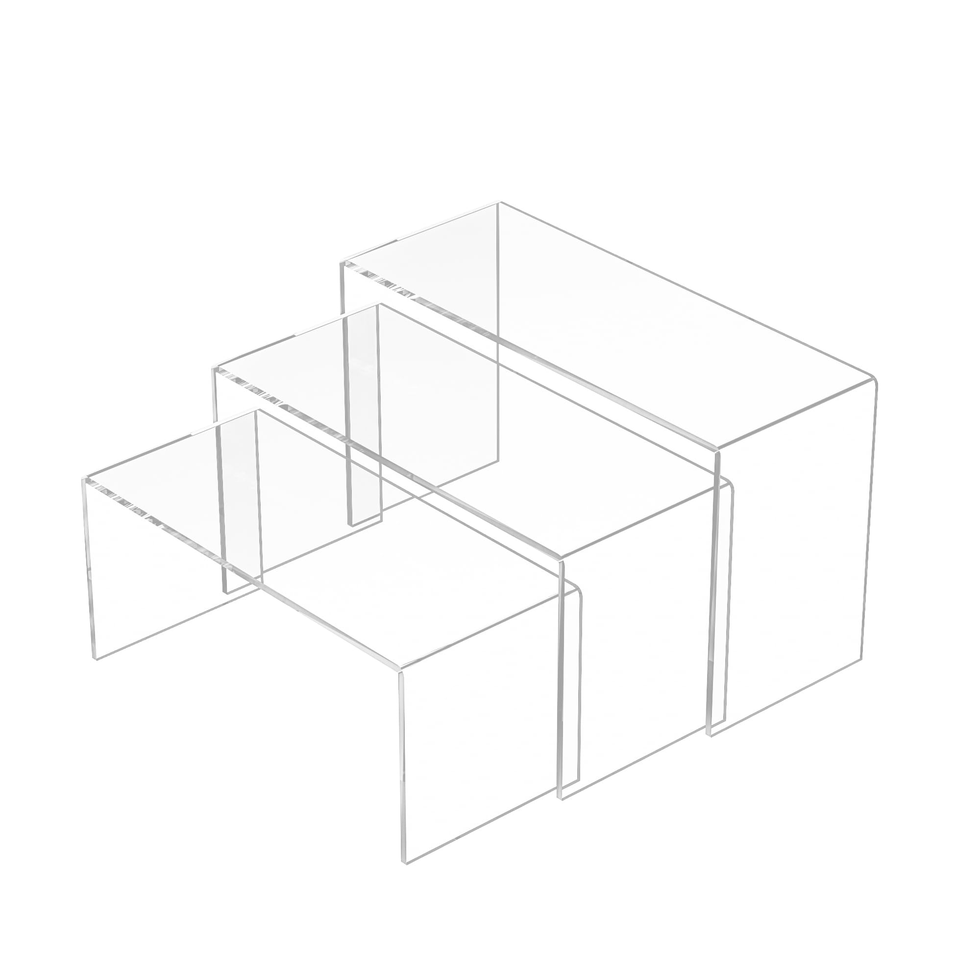Sezanrpt Clear Display Risers Shelf 3pcs, Countertop Rectangular Acrylic Display Storage Organizer, Acrylic Stands for Bags, Shoes, Toys, Collectibles - 9''x9.5''x10''