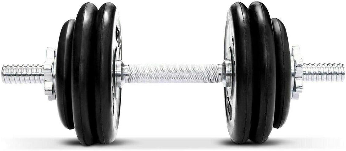 SRETAN 66 Lbs Weight Dumbbell Set Adjustable Cap Gym Barbell Plates Silver Black Steel Rubber Body Workout Indoor Outdoor Home Sport Fitness Size 17 x 0.09 inch