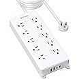 TROND Surge Protector Power Strip, Flat Plug 15ft Long Extension Cord, 10 Widely Spaced AC Outlets, 2 USB A & 2 USB C Ports, 4000J, ETL Listed, Wall Mountable, for Home Office Entertainment, White