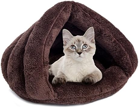 Soft Fleece Self-Warming Cat Bed Warm Sleeping Bed for Cats Winter Pets Puppy Indoor Pet Triangle Nest (Dark Brown)